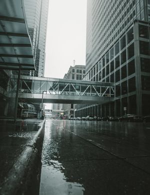 Skybridge over highway covered in water