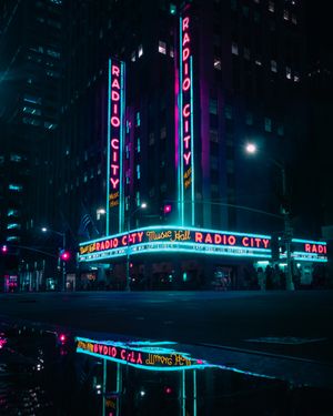 Music hall with bright lights during night time